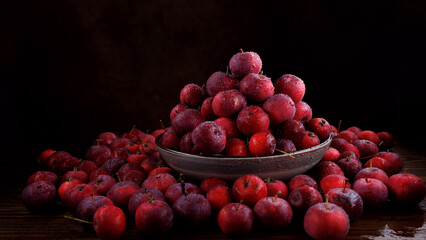 Full plate of fresh red apples. Mountain of ripe apples.