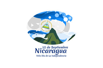 Translation: September 15, Nicaragua, Happy Independence day. Happy Independence Day of Nicaragua vector illustration. Suitable for greeting card, poster and banner.