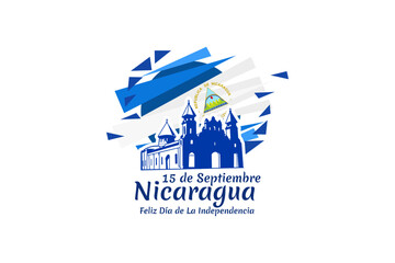 Translation: September 15, Nicaragua, Happy Independence day. Happy Independence Day of Nicaragua vector illustration. Suitable for greeting card, poster and banner.
