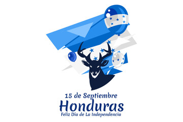Translation: September 15, Honduras, Happy Independence day. Happy Independence Day of Honduras vector illustration. Suitable for greeting card, poster and banner.