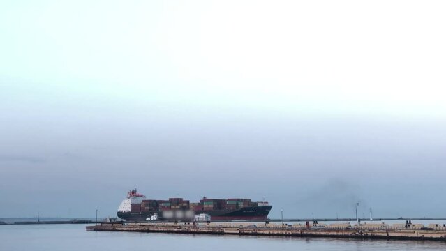 Container ship in the port of odessa, ukraine. Ship with containers in Odessa port