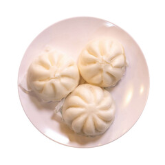 Top view of steam chinese cream bun isolated on white background.