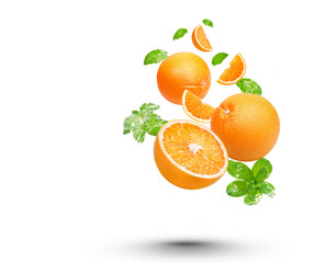 Water splash on orange with mint isolated on transparent background (.PNG)