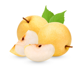 Fresh pears with leaves isolated on transparent background (.PNG)