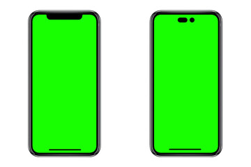 Smartphone frameless mockup. Studio shot of green screen smartphone with blank screen for Infographic Global Business web site design app, Content for technology - Clipping Path.