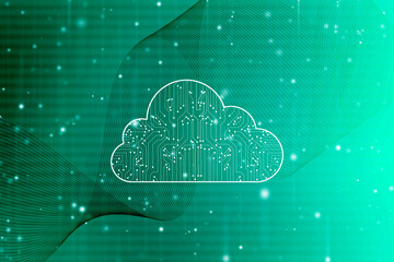 2d illustration of Cloud computing, Digital Cloud computing Concept background. Cyber technology, internet data storage, database and data server concept