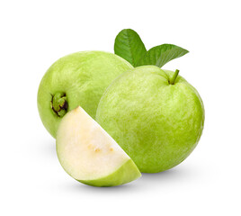 Fresh Guava fruit with leaves isolated on transparent background (.PNG)