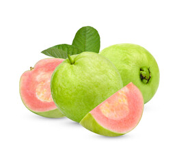Fresh Guava fruit with leaves isolated on transparent background (.PNG)
