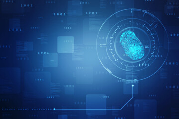 Abstract security system concept with fingerprint on technology background, Fingerprint Scanning Identification System. Biometric Authorization and Business Security Concept
