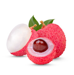 Fresh lychee with leaves isolated on transparent background (.PNG)