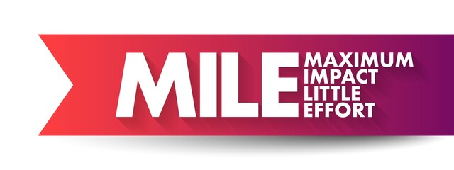 MILE - Maximum impact little effort acronym, business concept background