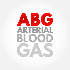 ABG Arterial Blood Gas - test measures the acidity and the levels of oxygen and carbon dioxide in the blood from an artery, acronym text concept background