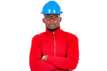 portrait of a young man with safety helmet.