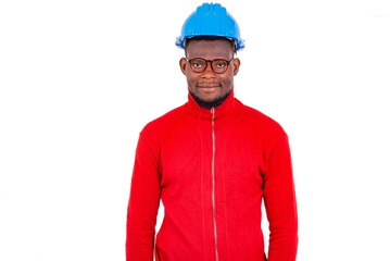 young man engineer wearing a blue safety helmet.