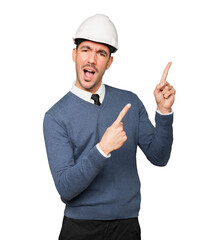 Young architect pointing with his finger