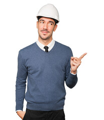 Young architect pointing with his finger