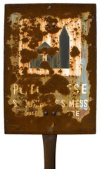 Rusty urban sign of a church isolated on transparent background