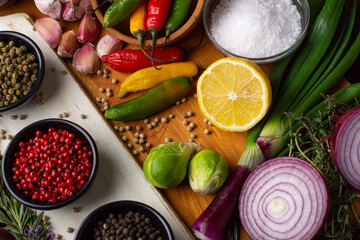 vegetables on a wooden board