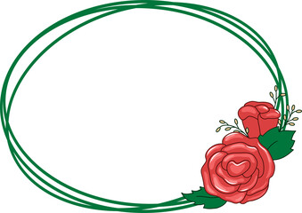 Oval frame with rose for the design of invitations, postcards. Png.	