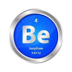 Icon structure Beryllium (Be) chemical element round shape circle blue. Chemical element of the periodic table. Sign with atomic number Study in science for education 3D vector illustration