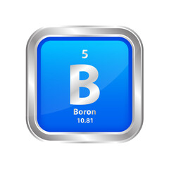 Icon structure Boron (B) chemical element round shape circle blue. Chemical element of the periodic table. Sign with atomic number Study in science for education 3D vector illustration.