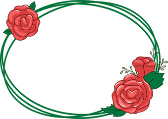 Oval frame with rose for the design of invitations, postcards. Png.	