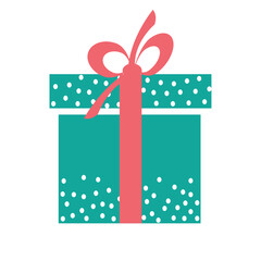 Gift in a box with a bow. Vector Christmas drawing of holiday decor elements on a white background.