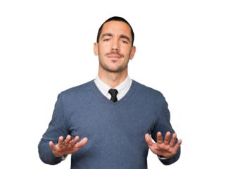 Doubtful young man doing a gesture of keep calm