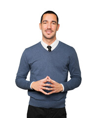 Friendly young man doing a gesture of confidence