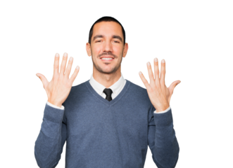 Young man making a number ten gesture