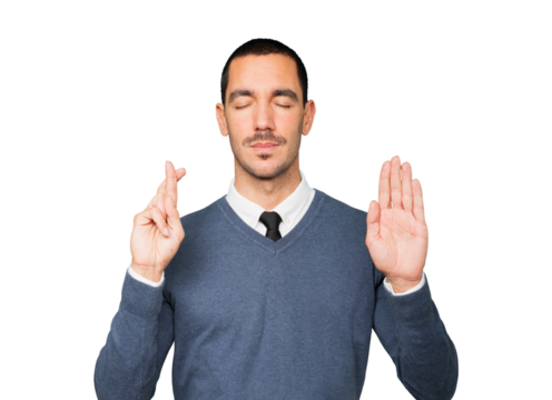 Serious young man with a gesture of oath