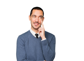 Happy young man posing against background