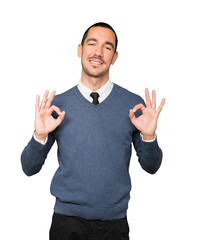 Surprised young man with a gesture of approval