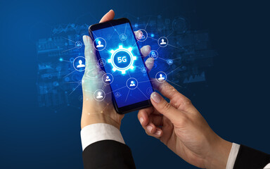 Hand using smartphone with technology concept