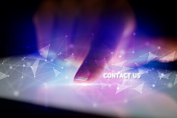 Obraz premium Finger touching tablet with business connection concept