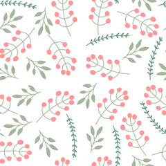 Vector seamless spring floral pattern with small pink flowers on a white background.