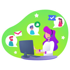 Digital customer service. Customer support helping customer. CRM service with omnichannel for consumer complaint.