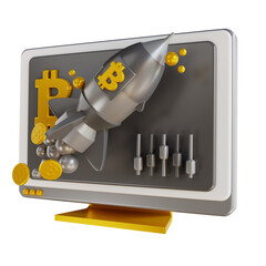 3D illustration  bitcoin chart and start up