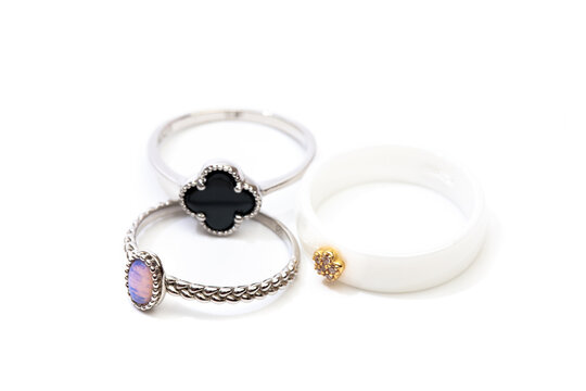 set of modern rings isolated on white background - Image