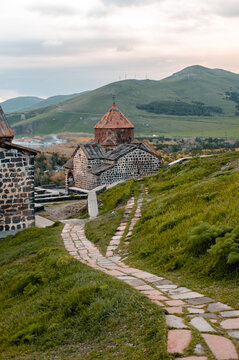 The historical Christian monastery in Armenia Sevanavank is located among high mountains close to Lake Sevan. Popular place for tourists and Christian believers