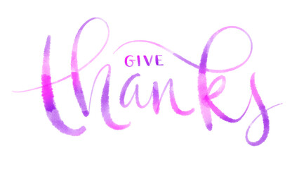 GIVE THANKS pink hand lettering with textured brush on transparent background