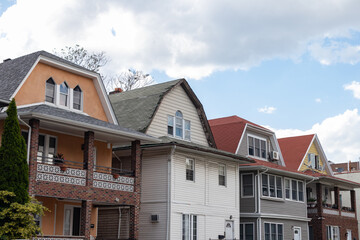 Row of Old Multistory Neighborhood Homes in Midwood Brooklyn of New York City
