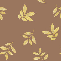 green leaves collected in a seamless pattern. leaves painted in watercolor on paper.