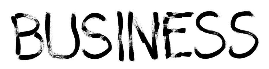 Black grunge-style text on a white background. Business