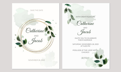 Wedding invitation. Watercolor leaves