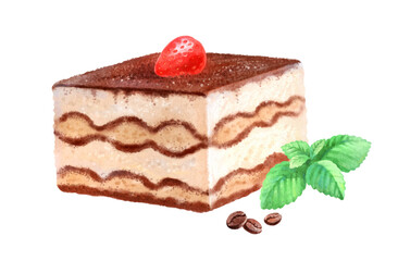 Watercolor isolated illustration of Tiramisu
