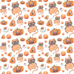 Zelfklevend Fotobehang Halloween seamless pattern with cats. © OneyWhyStudio