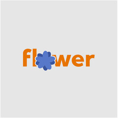 Flower logo with writing and vector icon, blue and orange