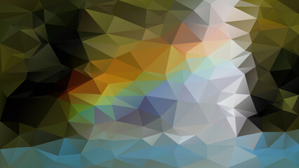 vector abstract irregular polygon background - triangle low poly pattern - blue khaki natural color with rainbow