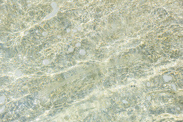 夏の海、砂浜の水面の揺らめき